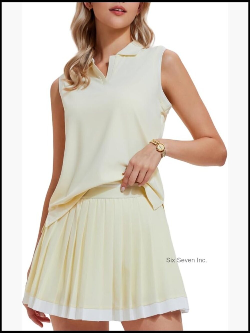 2 Piece Tennis Dress Set with Sleeveless Polo Top and Pleated Skirt Athletic